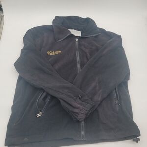 Columbia Fleece Jacket Men's M Black Full Zip Drawstring Pockets Logo Collared